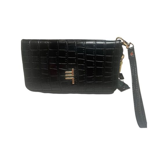 London Fog Collection Black Adalia Croco Zip Around Wristlet Wallet NWT - Picture 1 of 6